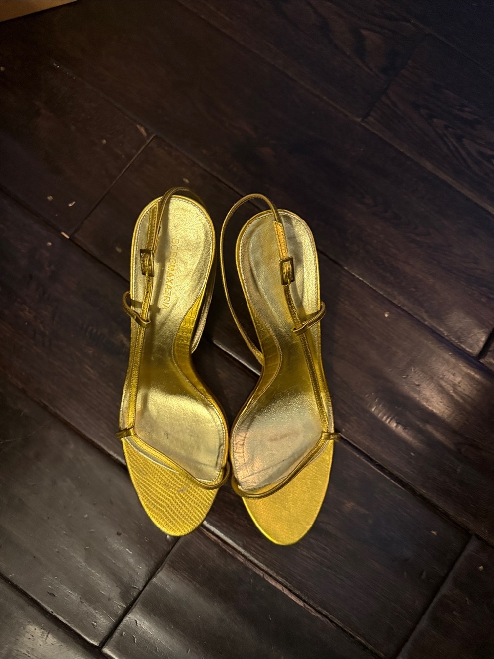 BCBGMAXAZRIA Gold Slingback Stiletto Sandals - Women's Evening Shoes, 391/2 EUC. - Picture 8 of 11